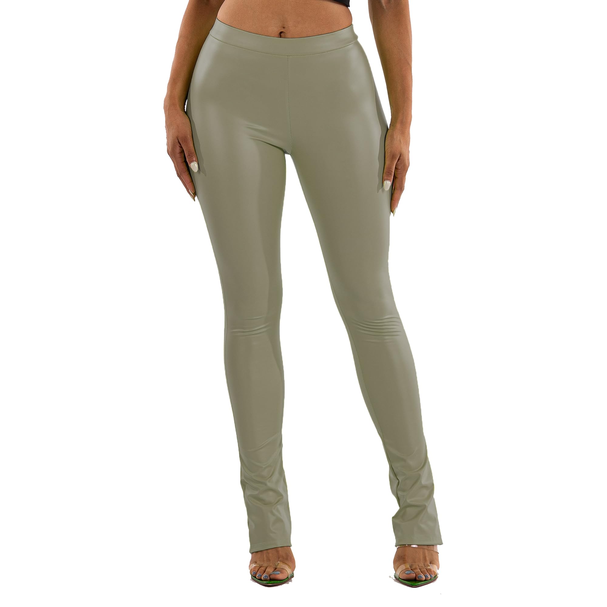 Faux Leather Flare Pants for Women - High Waist Stretchy Matte PU Bootcut Leggings | Lightweight Vegan Leather Pants for Casual Wear, Night Out & Office Outfits