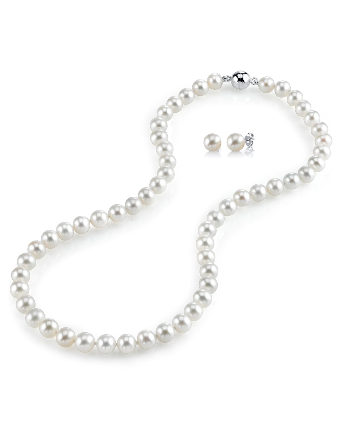 AAAA Freshwater Pearl Necklace & Earrings Set - Sterling Silver for Women