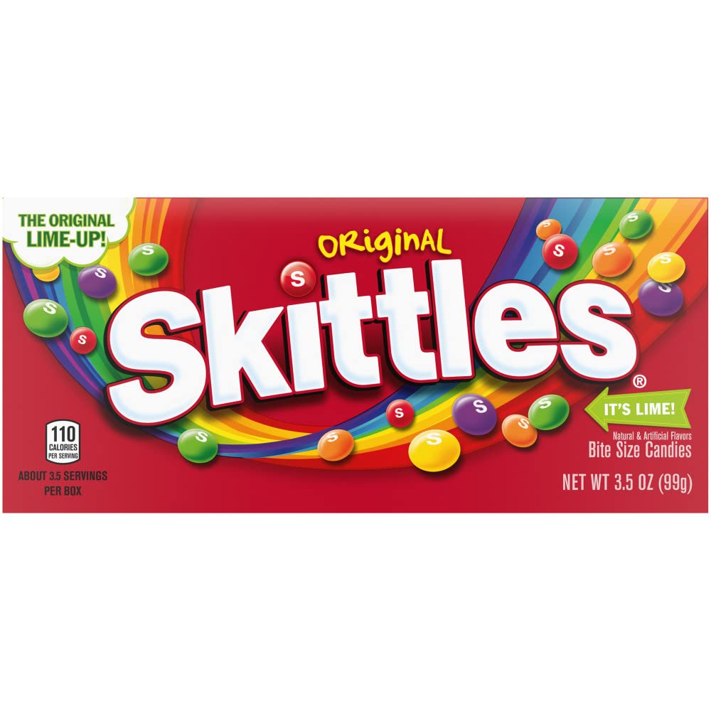 Skittles Original Chewy Candy - 3.5 oz Theater Box | Bulk Pack of Fruity Flavors | Perfect for Movie Nights, Parties & Halloween Treats