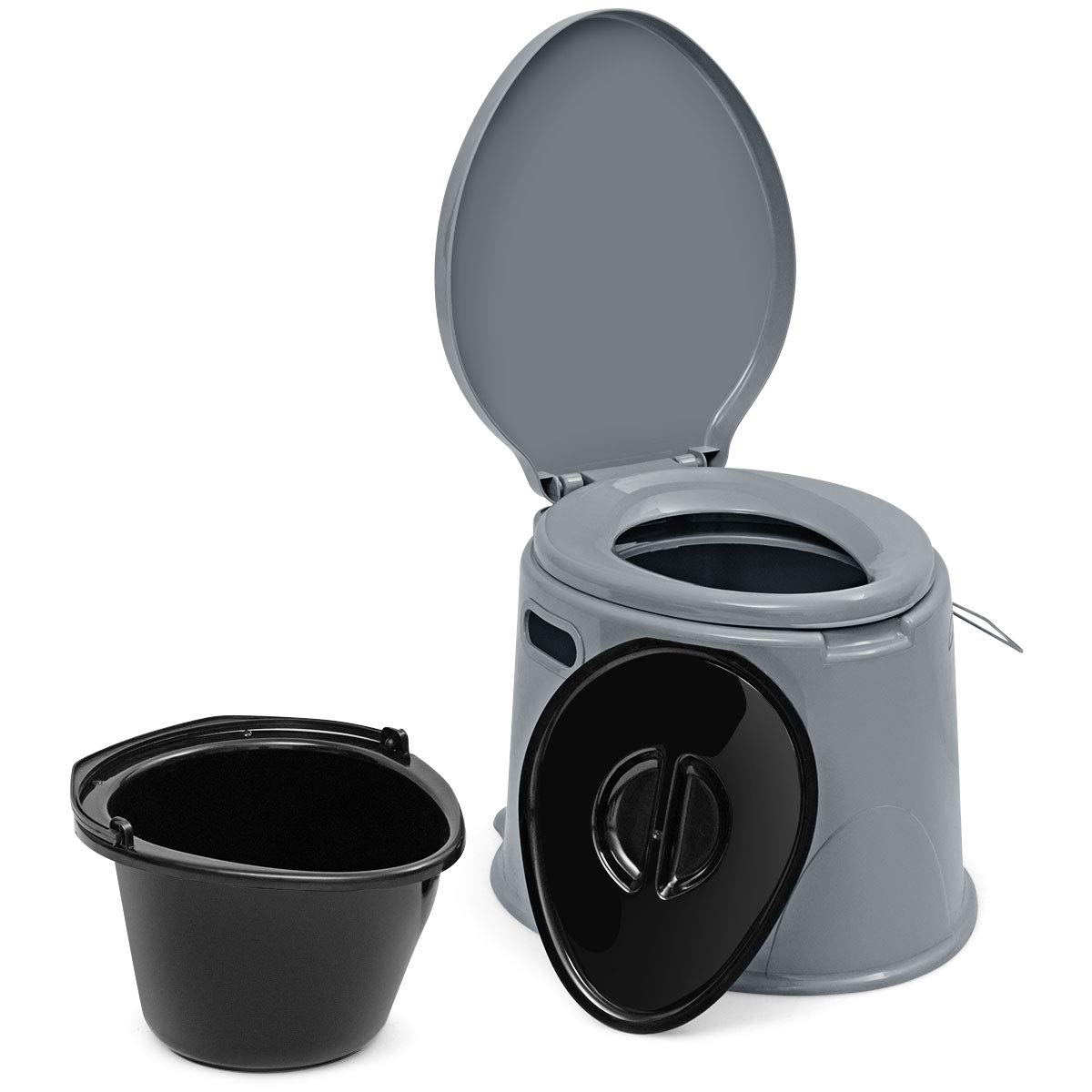 Portable Travel Toilet with Detachable Inner Bucket & Toilet Paper Holder - Lightweight Outdoor Camping Toilet for RV, Boating, Hiking & Emergency Use - Compact Indoor/Outdoor Commode (Gray) - Perfect for Camping Trips, Road Trips, Boating Adventures & Emergency Preparedness
