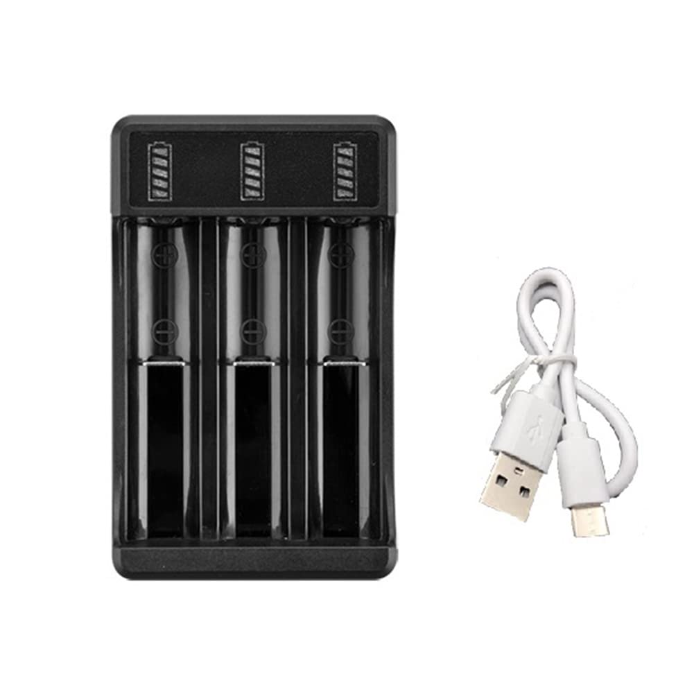 Rosrrtlm 18650 Fast Charger - 4.2V Lithium Battery Intelligent Charger with Type-C Cable for 14500/26650/18650 Batteries (3 Slot) | Perfect for Vape Mods, Flashlights & Power Tools