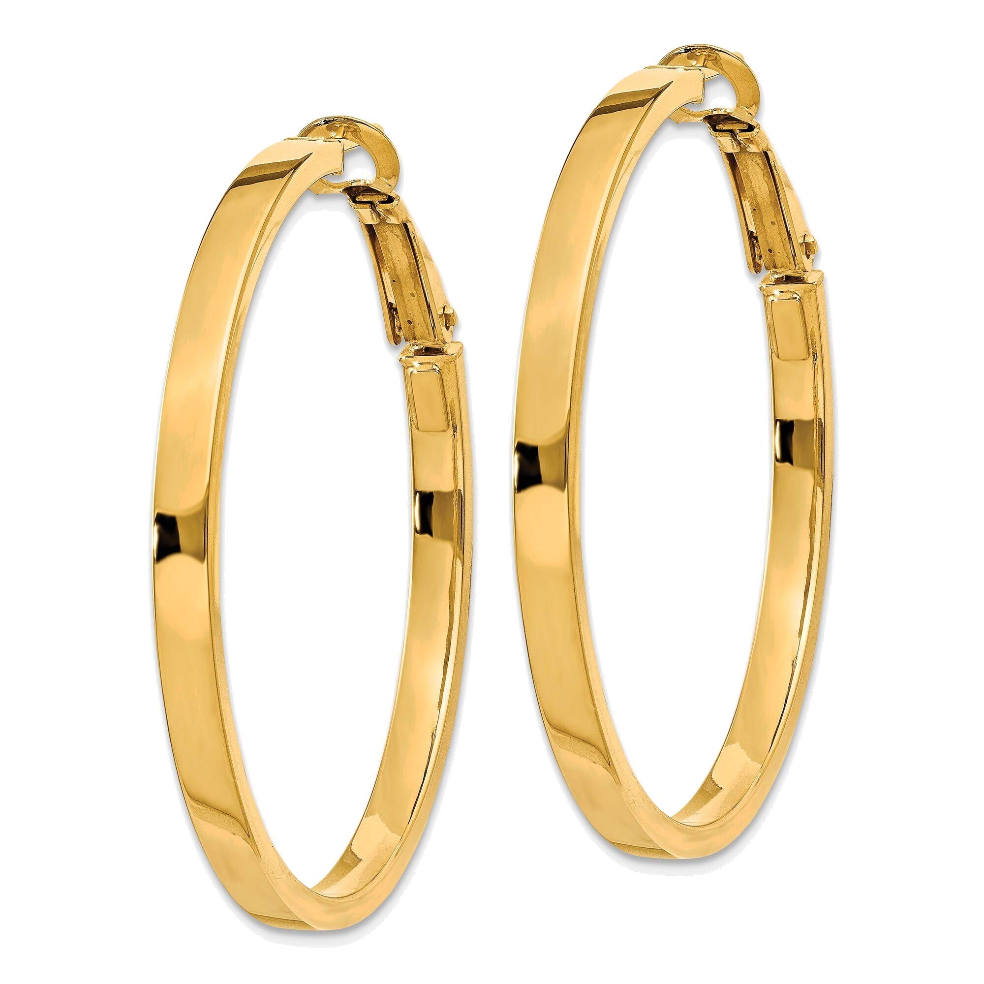 14K Yellow Gold 3x37mm Polished Square Tube Round Hoop Earrings for Women - Elegant Everyday Jewelry, Perfect for Office, Date Night & Special Occasions