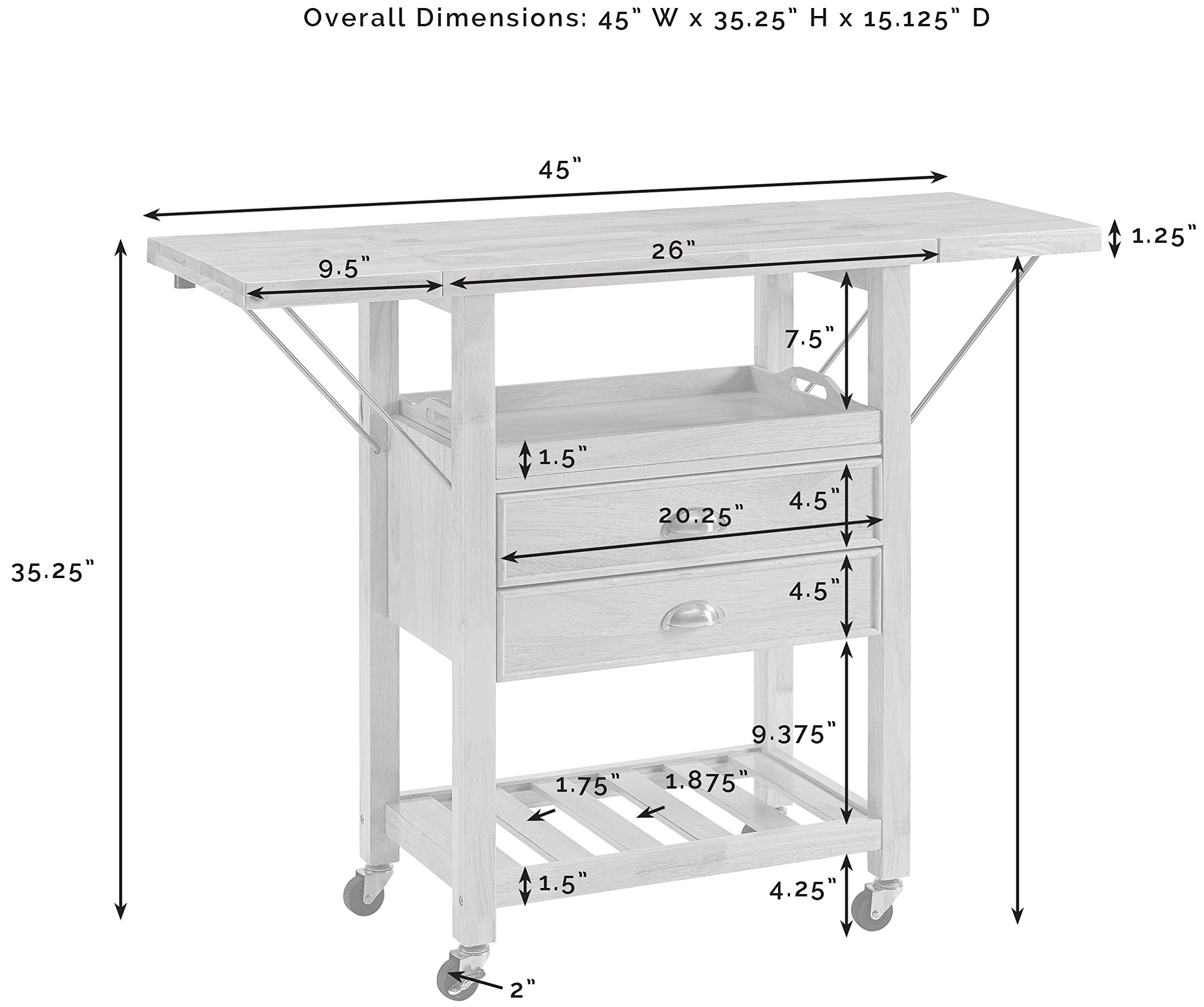 Crosley Bristol Drop Leaf Rolling Kitchen Cart with Serving Tray & Shelves - Microwave Stand, Storage Organizer for Small Spaces, Natural Wood - Perfect for Apartments, Dorms & Compact Kitchens