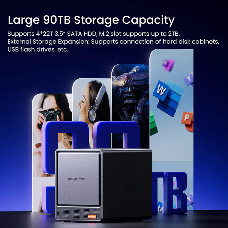 AOOSTAR WTR Pro 4-Bay NAS Mini PC with AMD Ryzen 7 & Intel N150 Processor - High Performance Home & Office Network Storage Solution for Data Backup, Media Streaming & File Sharing