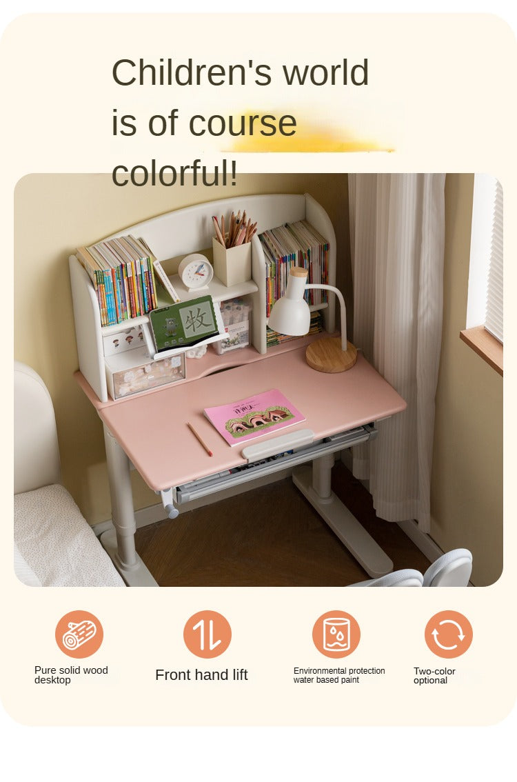 Solid Wood Poplar Kids Study Desk - Adjustable Height Children's Writing Table for Homework & Drawing - Perfect for Bedroom, Homeschool & Classroom Learning