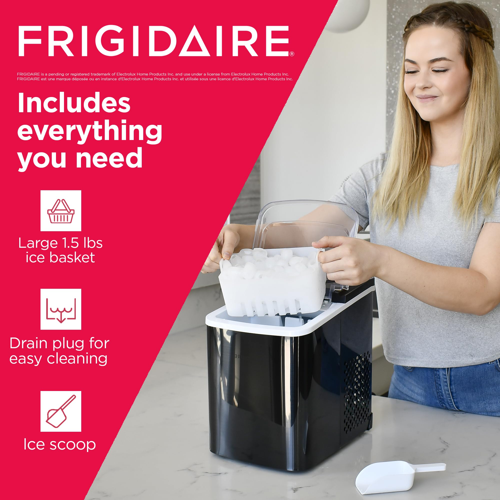 Frigidaire EFIC117-SSBLACK 26 Lbs Portable Ice Maker Machine - Compact Stainless Steel Countertop Ice Maker for Home, Office, RV & Outdoor Use - Black Stainless Steel Finish