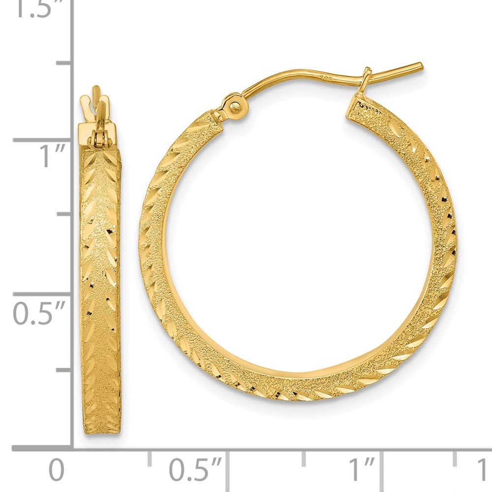 14K Yellow Gold Hoop Earrings for Women - Polished Satin Shiny Cut Fancy Design | Perfect for Parties, Weddings & Everyday Elegant Wear