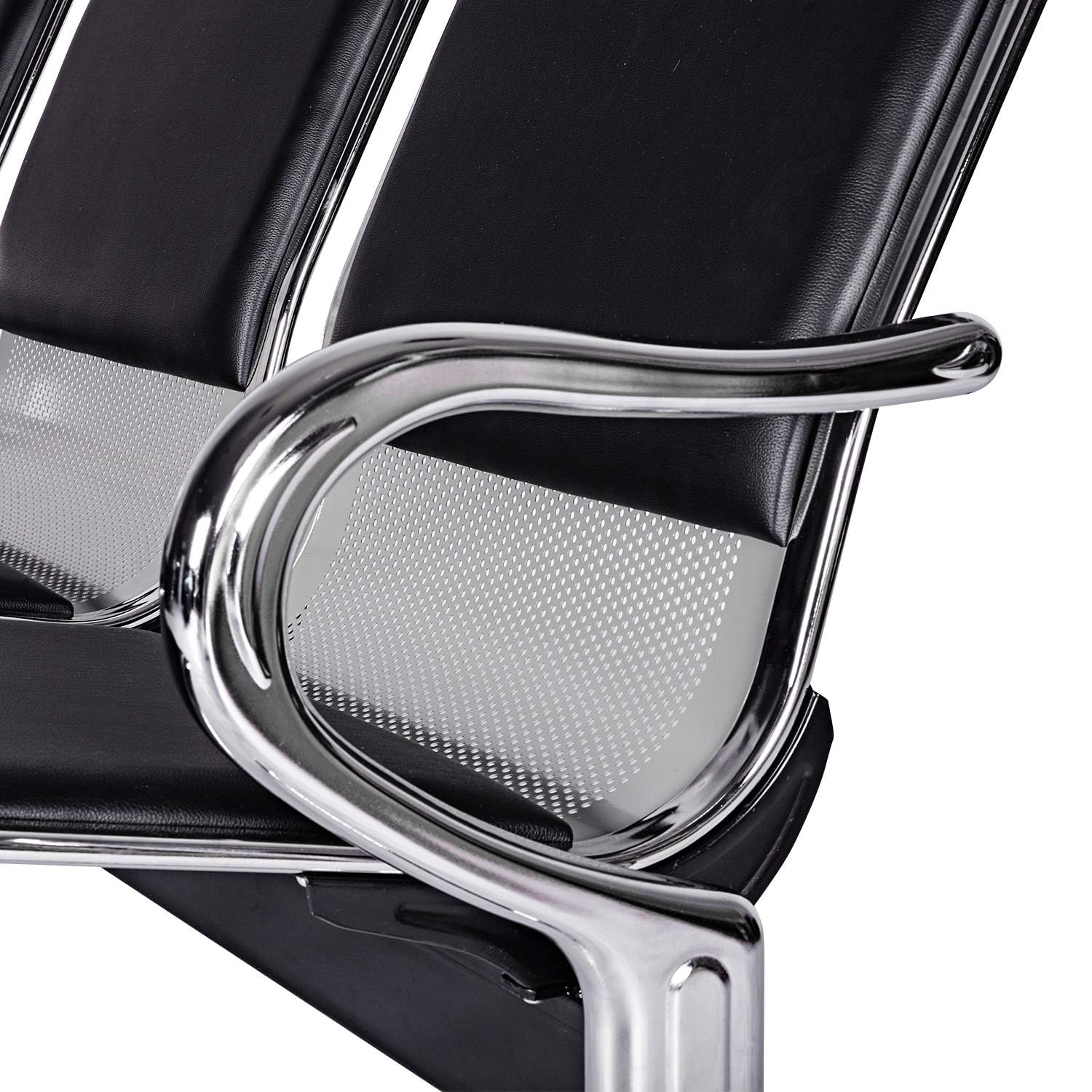 Premium PU Leather Waiting Room Chairs - 3-Seat Reception Sofa for Airport, Office, Bank & Hospital - Modern Black & Silver Guest Seating - Perfect for Lobbies, Waiting Areas & Public Spaces