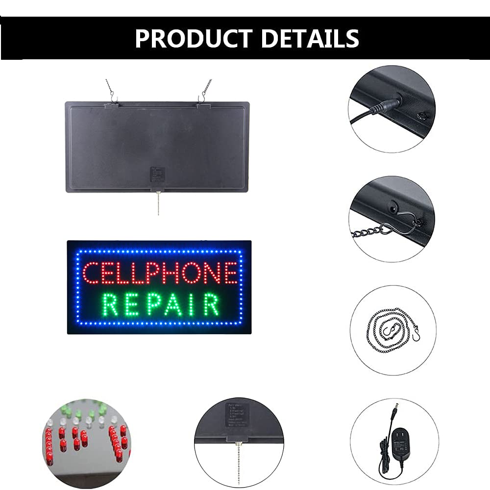 Bright LED Cell Phone Repair Sign for Storefront & Home Decor | Shop Advertising