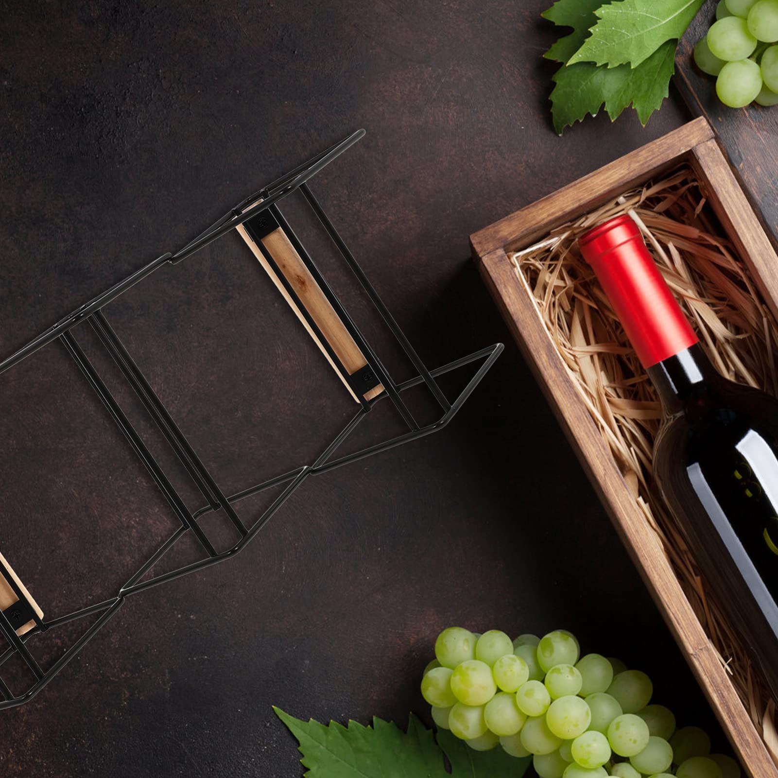 Stylish Hemoton Iron Wine Bottle Rack with Wood Base - Wine Display Organizer for Home Bar, Kitchen Counter, or Wine Cabinet Storage - Perfect for Entertaining Guests & Home Decor