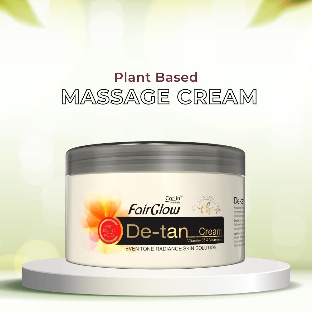 Corlin Fair Glow DeTan Skin Brightening Cream - 190g | Natural Skin Whitening & Tan Removal for Face & Body | Perfect for Daily Use & Post-Sun Care