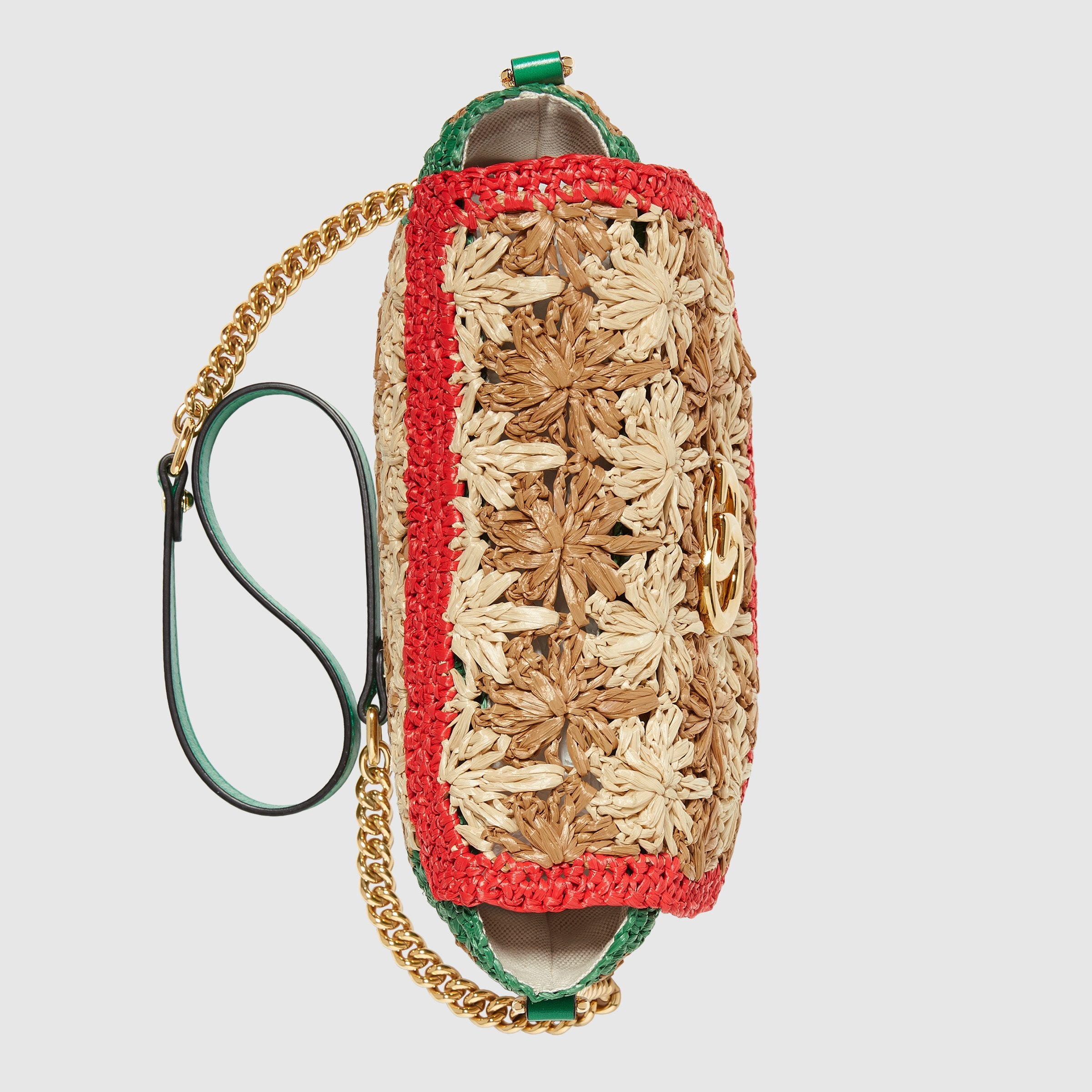 Gucci Marmont Raffia Small Shoulder Bag in Red & Green - Perfect for Summer Outings, Beach Vacations, and Casual Chic Style