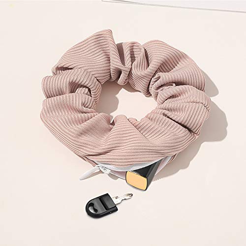 BeautyBigBang Hidden Pocket Hair Scrunchies - Elastic Hair Ties with Zipper Storage for Keys & Small Items (Gray/White/Pink/Black) - Perfect for Women & Girls On-the-Go, Gym, Travel & Everyday Use