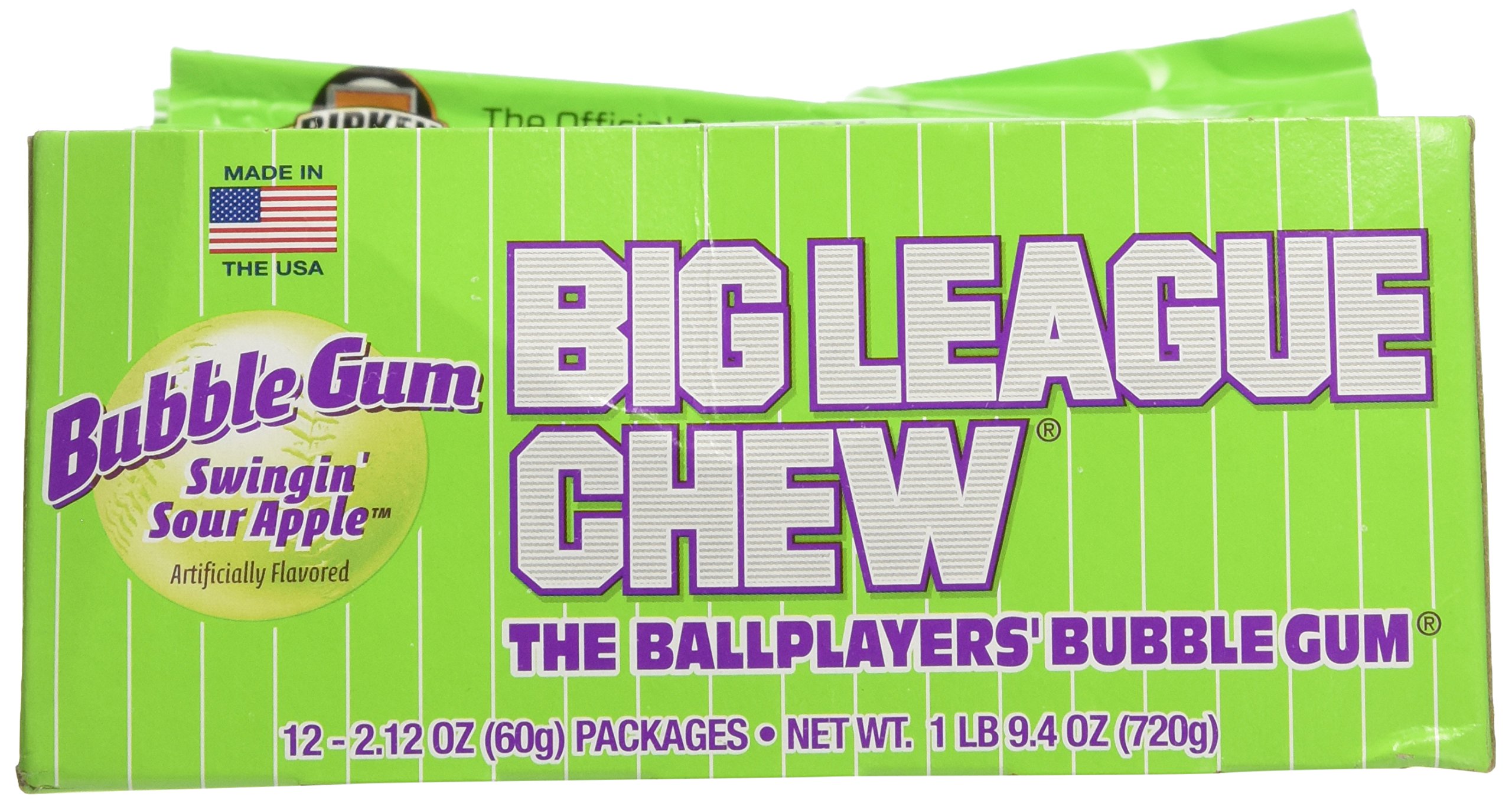 Big League Chew Sour Apple Bubble Gum - 12 Pack (1.2 oz) | Sugar-Free Chewing Gum for Kids & Adults | Perfect for Baseball Games, Road Trips & Party Favors