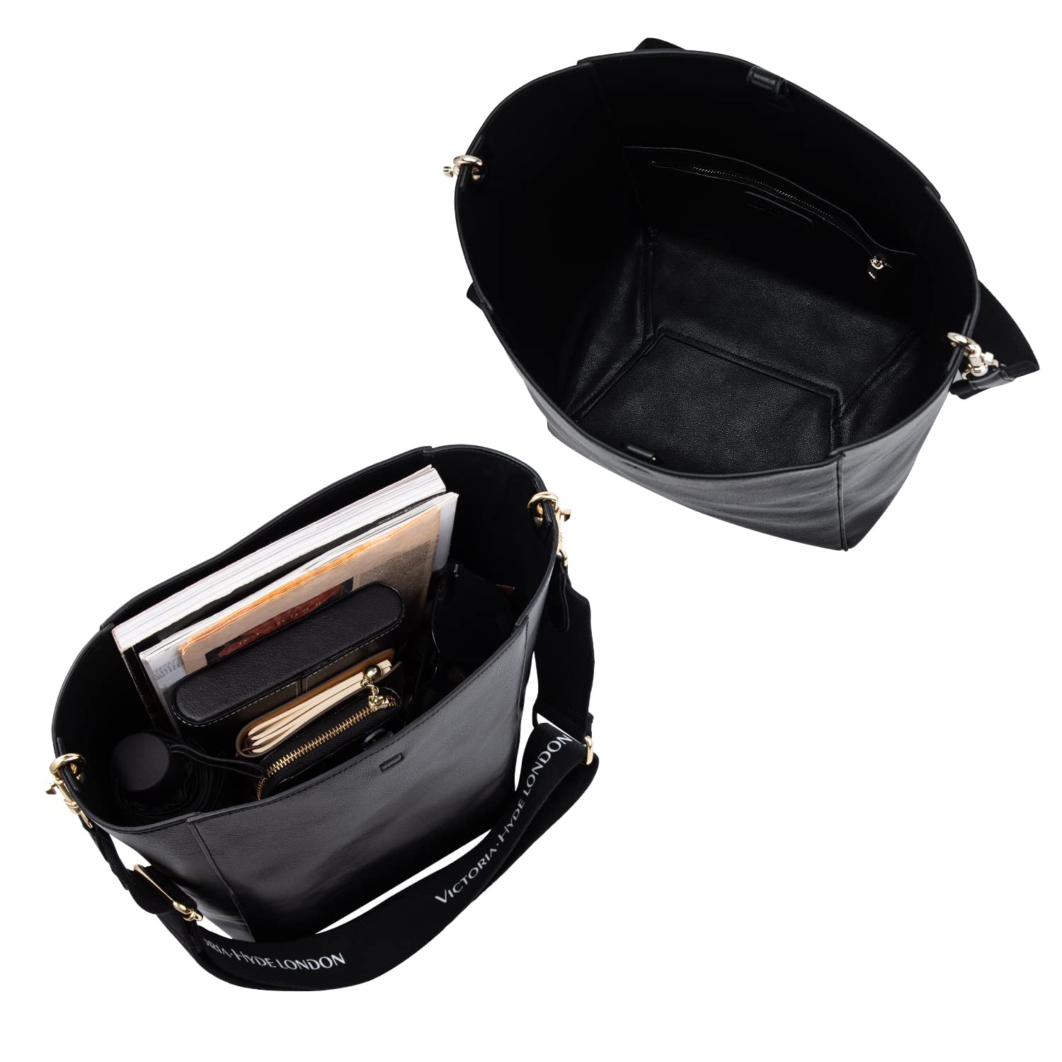 VICTORIA HYDE Women's Leather Fashion Buckle Bucket Bag - Large Capacity Shoulder Handbag Purse for Work, Travel & Everyday Use