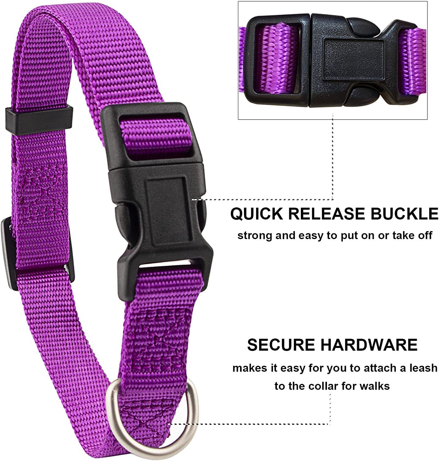Premium Nylon Dog Collar and Leash Set for Small & Medium Dogs - Adjustable, Quick-Release, Breathable Puppy Collar with Matching Leash (Purple) - Perfect for Daily Walks, Training & Outdoor Adventures