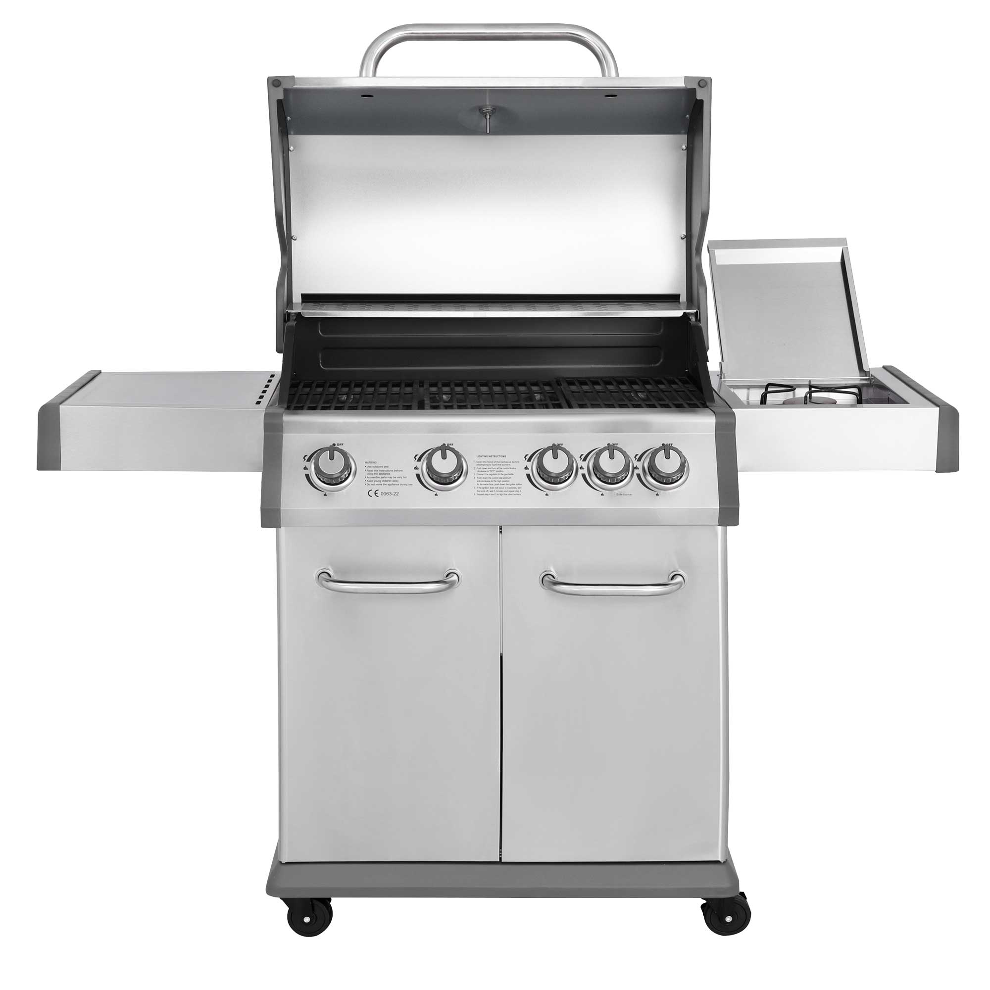 4+1 Burner Deluxe Gas BBQ Grill with Piezo Ignition - Stainless Steel DG17 - Perfect for Backyard BBQs, Camping & Outdoor Cooking