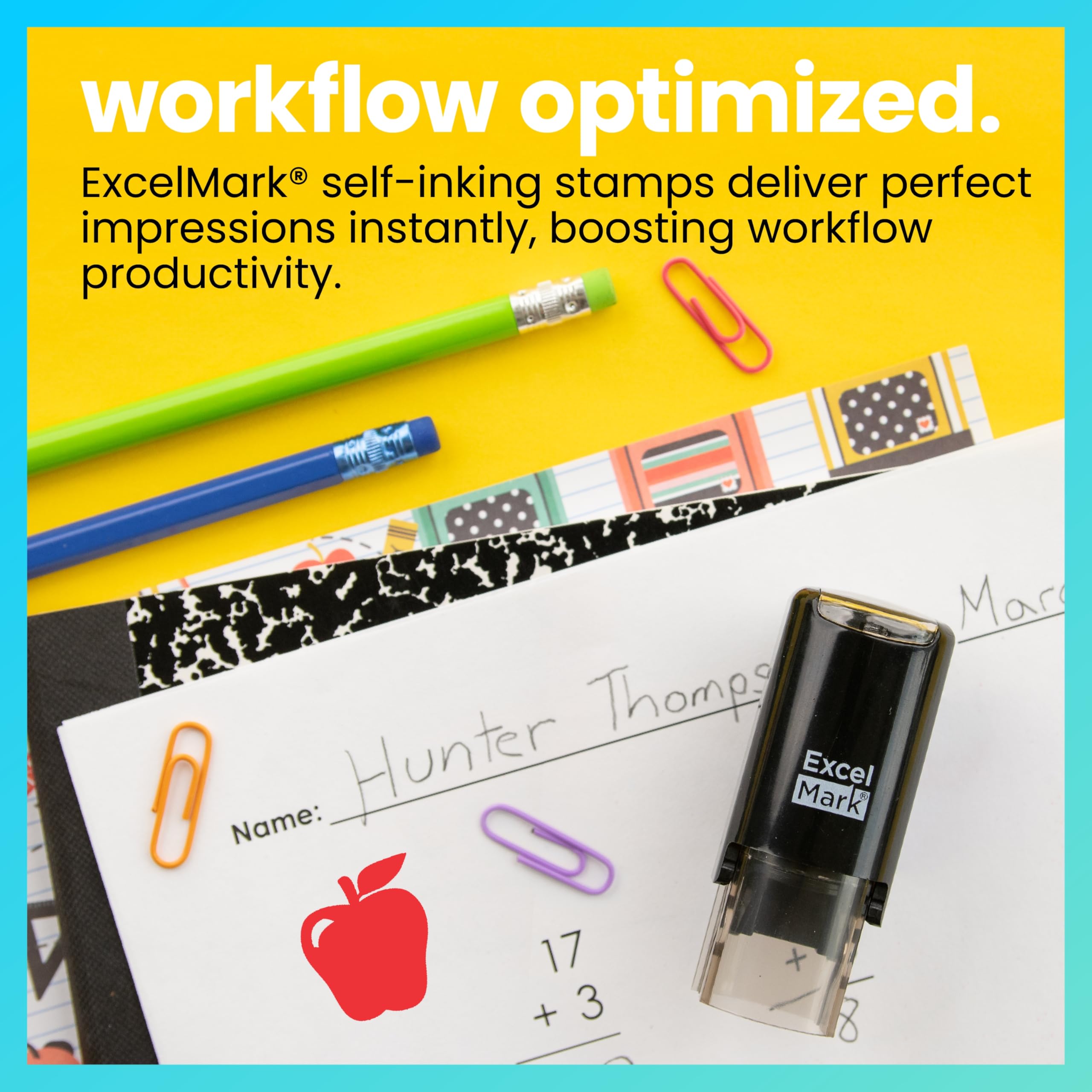 Apple-Shaped Round Teacher Stamp with Red Ink - Perfect for Grading Papers, Homework, and Classroom Rewards