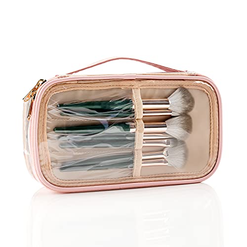 Clear Makeup Bags Small Cosmetic Bag - Cute Transparent Travel Toiletry Organizer with Zipper for Women & Girls | Perfect for Daily Use, Travel, Gym & Cosmetic Storage (Pink)
