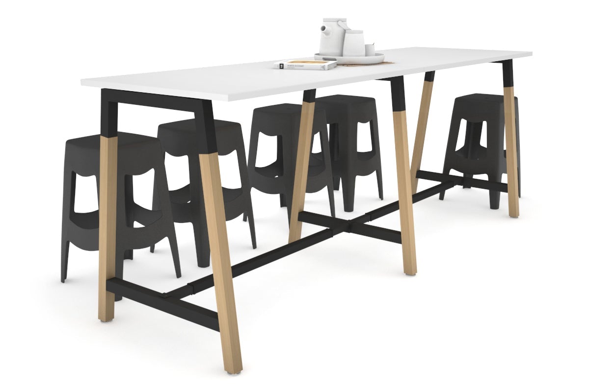 Quadro A Legs Large Counter Table with Wood Legs & Cross Beam [2800L x 700W] - Perfect for Kitchen Islands, Restaurant Counters & Commercial Food Prep Stations