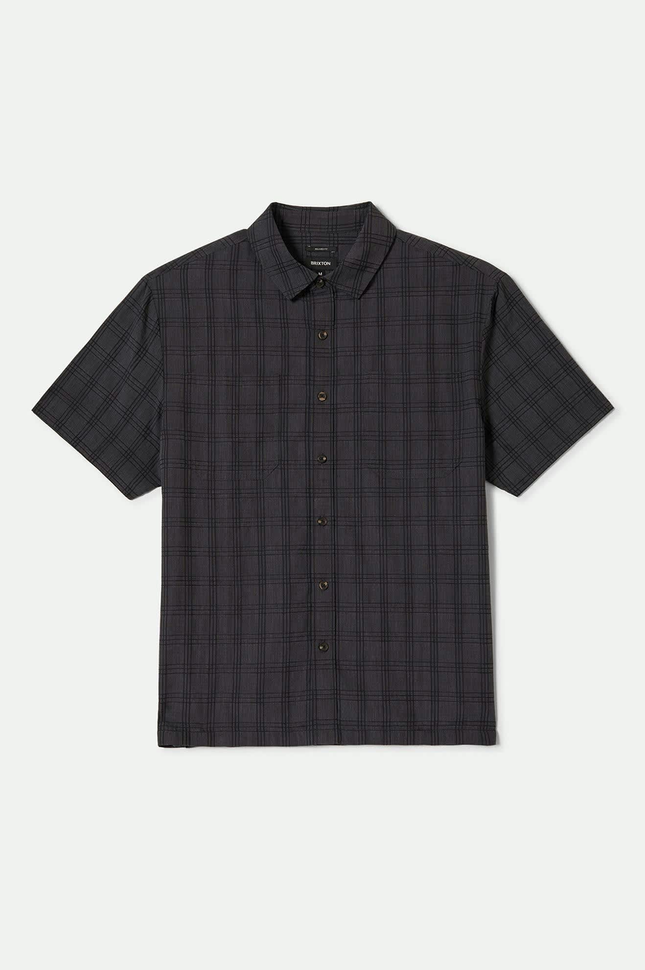 CRU Oxford Plaid Relaxed Short Sleeve Shirt for Men - Charcoal Black Checkered Casual Button Down Shirt | Perfect for Office, Business Casual, and Weekend Outings