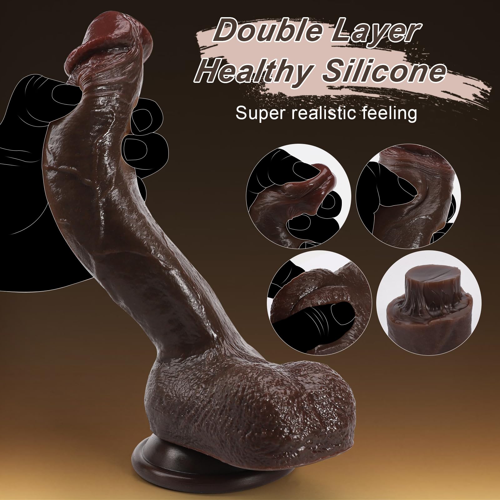 8.4 Inch Realistic Black Silicone Dildo with Strong Suction Cup - Soft Flexible Sex Toy for Beginners, G-Spot & Anal Stimulation - Hands-Free Play for Women & Couples - Perfect for Solo Play, Couples Fun & BDSM Exploration