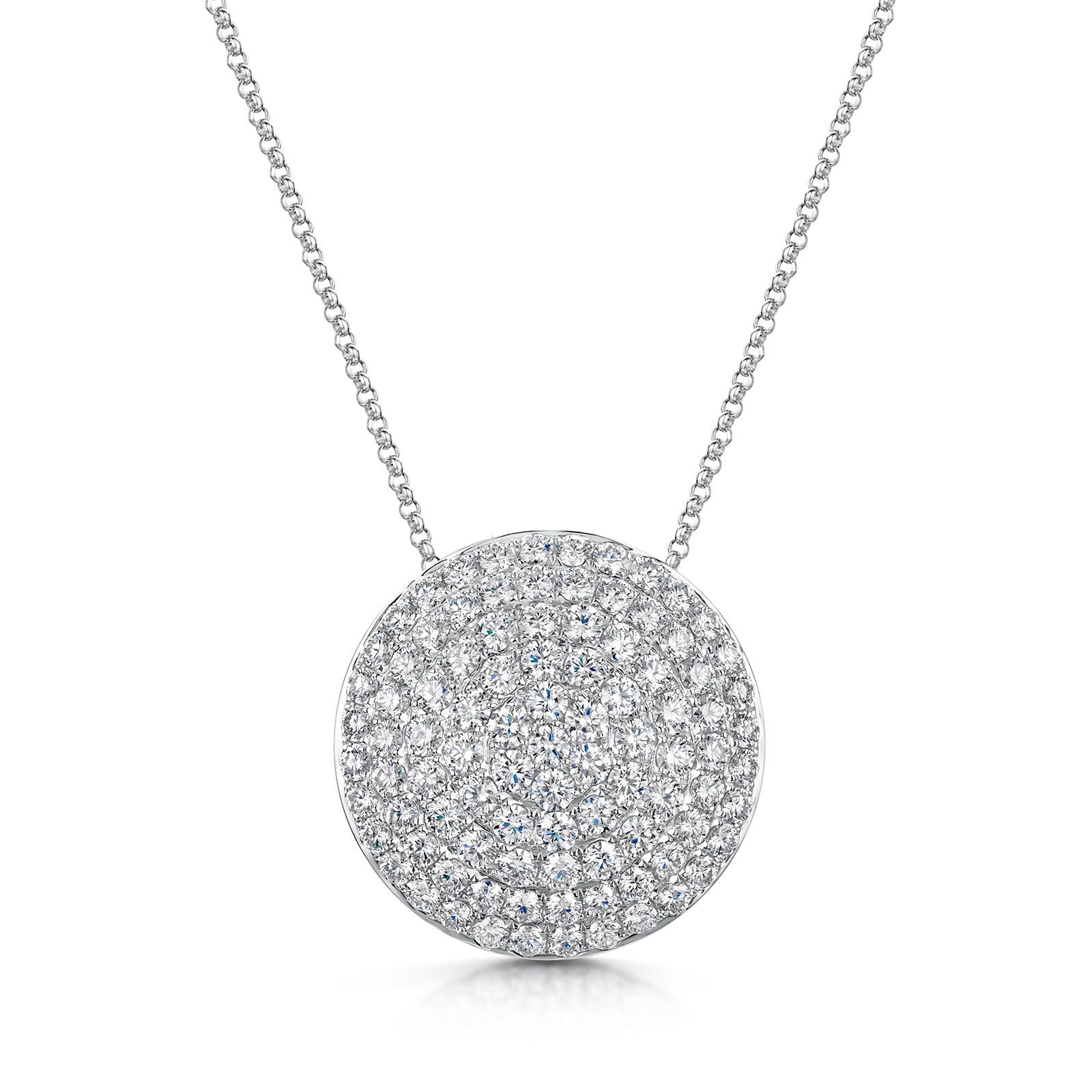 18ct White Gold Pavé Set Brilliant Cut Diamond Circle Necklace 4.00ct - Elegant Jewelry for Weddings, Anniversaries & Special Occasions