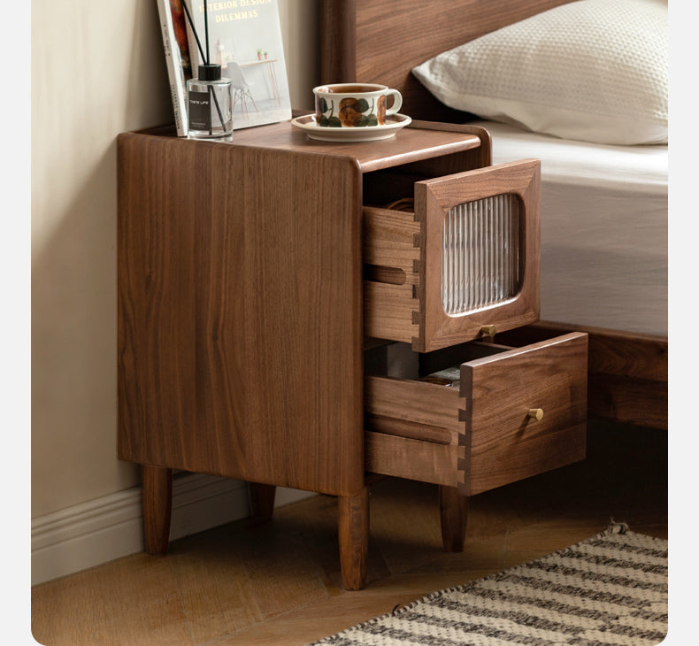 Solid Black Walnut Nightstand - Ultra Narrow Bedside Table with Calpa Wood - Perfect for Small Spaces, Apartments & Modern Bedrooms
