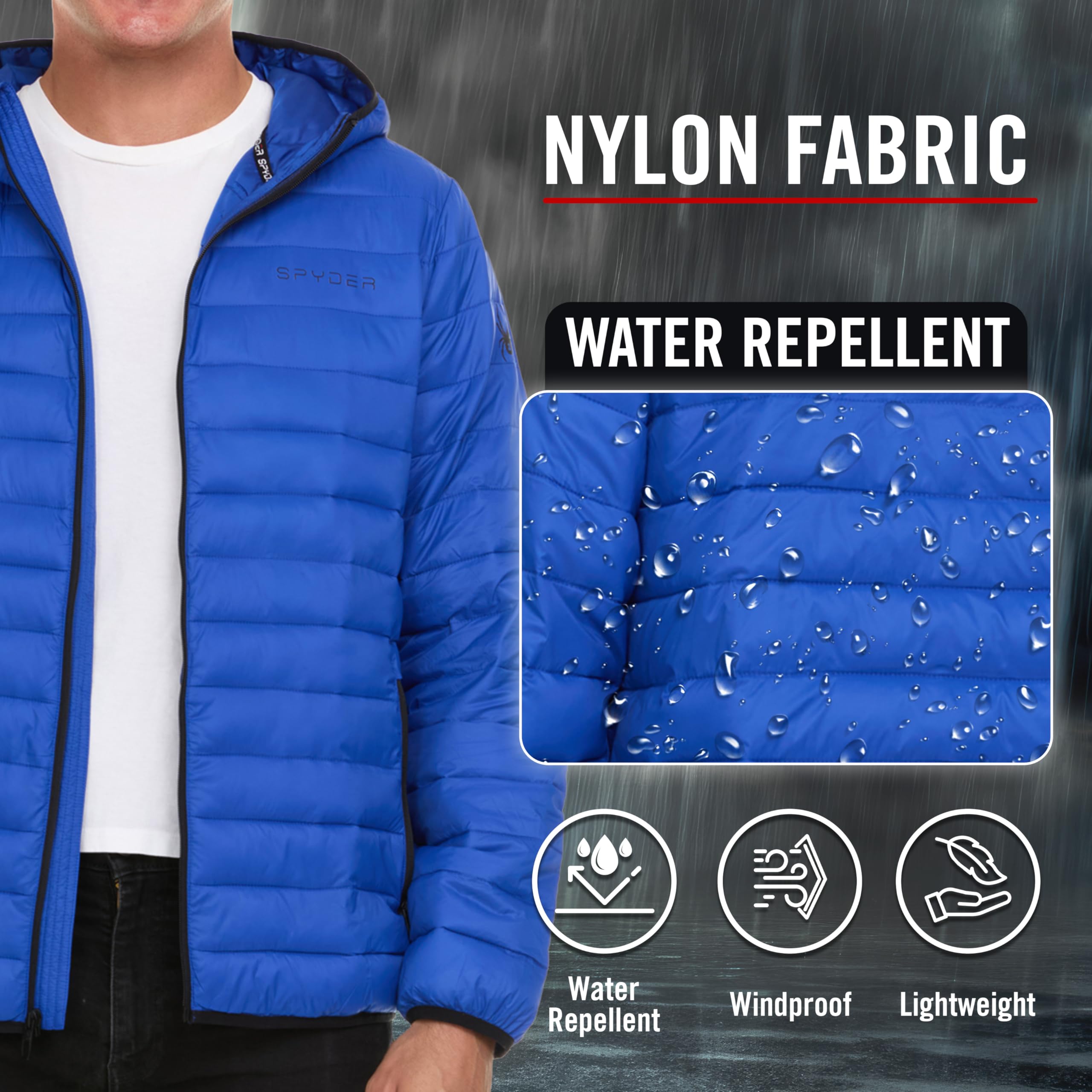 Spyder Men's Lightweight Packable Puffer Jacket with Hood - Warm Winter Coat for Outdoor Activities, Travel & Casual Wear