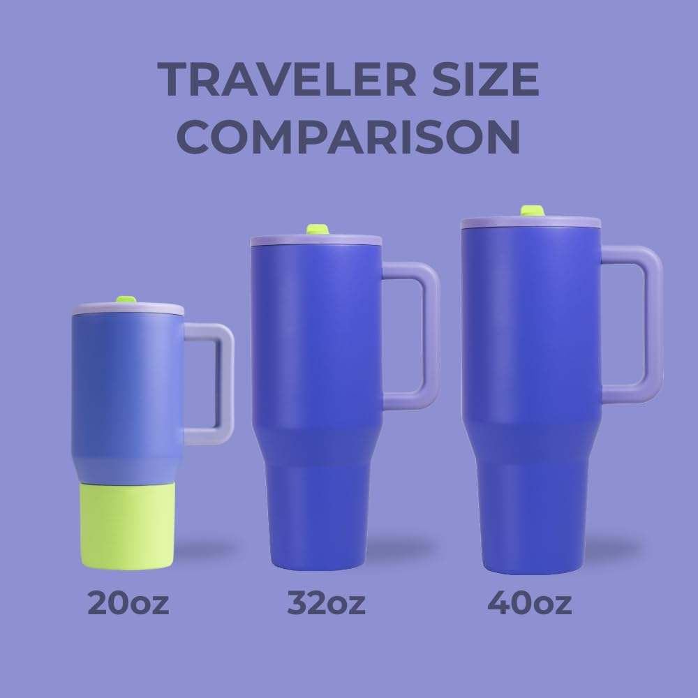 HydroJug Traveler - 40 oz Insulated Stainless Steel Water Bottle with Handle & Flip Straw - Leak Proof, Fits in Cup Holder, Reusable Tumbler with Rubber Base - Perfect Gift for Women & Men (Lime Rickey) - Ideal for Gym, Hiking, Office & Outdoor Activities