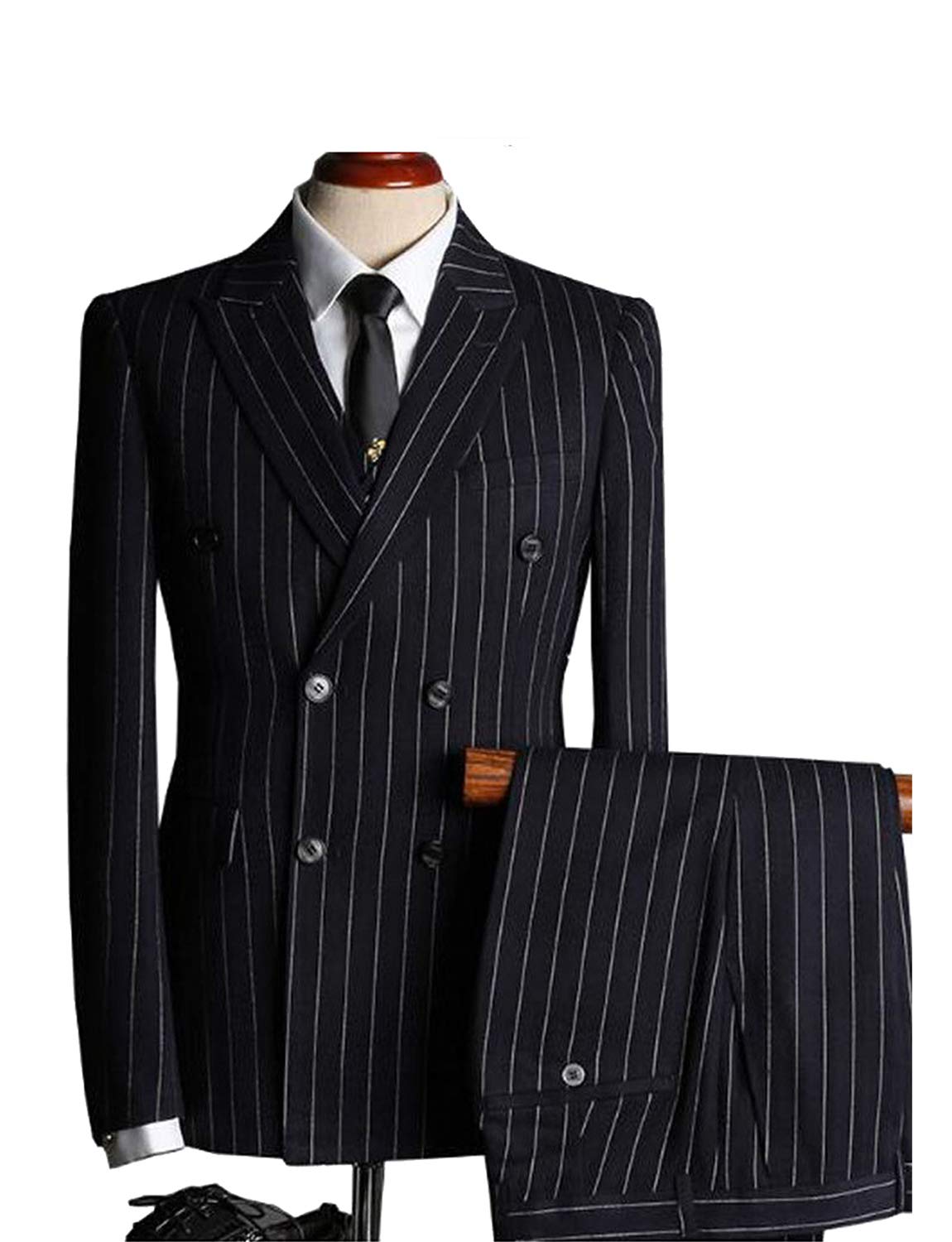 Stylish Men's 3-Piece Stripe Suit Set - Double Breasted Jacket, Vest & Dress Pants | Formal Business Attire for Weddings, Office & Special Occasions