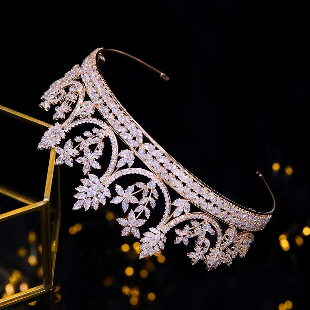 Jorsnovs Fashion Full Cubic Zirconia Crown - Elegant Wedding Bridal Tiara & Birthday Queen Headpiece | Zircon Hair Accessories for Brides, Prom, Pageants & Special Occasions