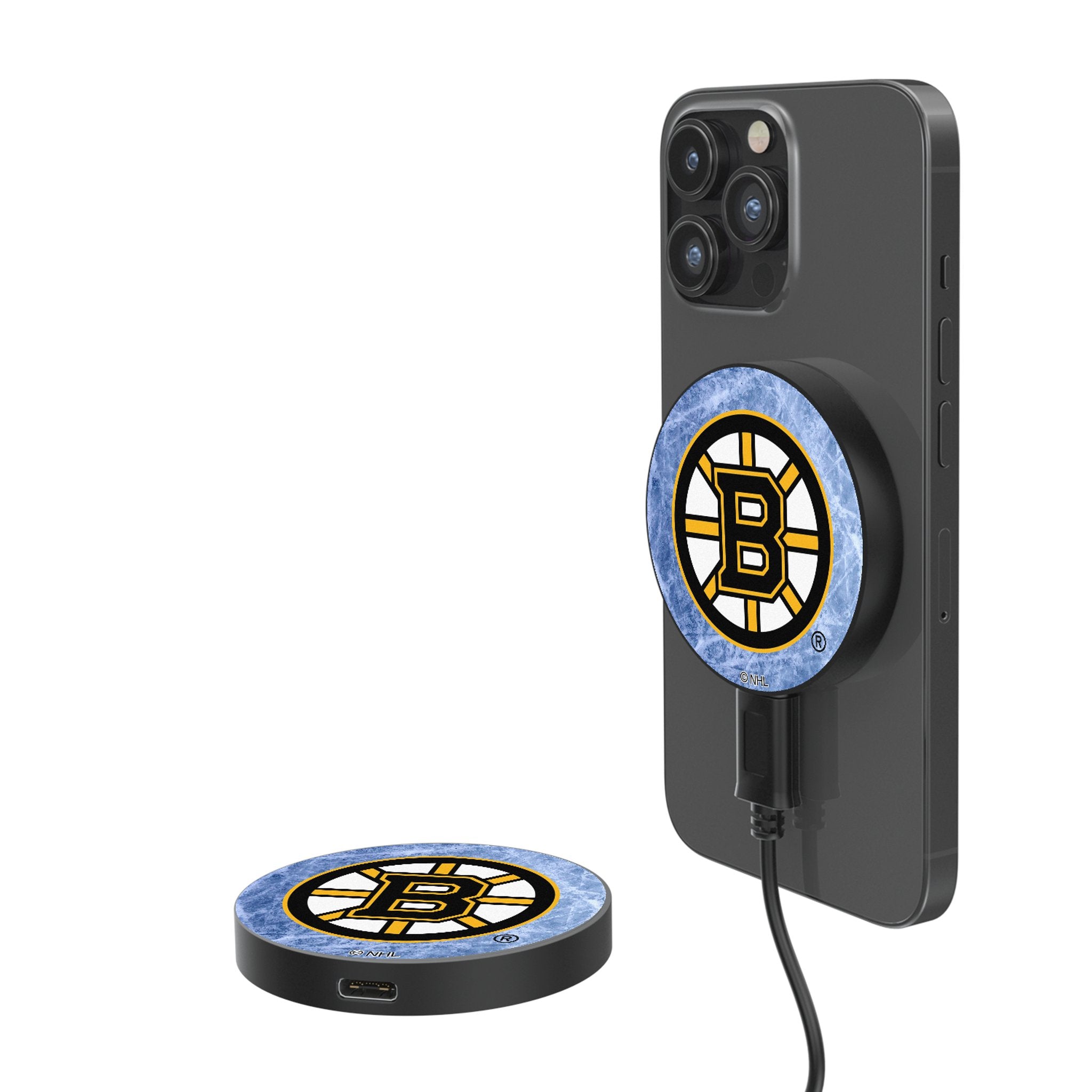 Boston Bruins Ice Flood 15W Wireless Magnetic Charger - Fast Charging for iPhone & Android - Perfect for Home, Office & Car Use