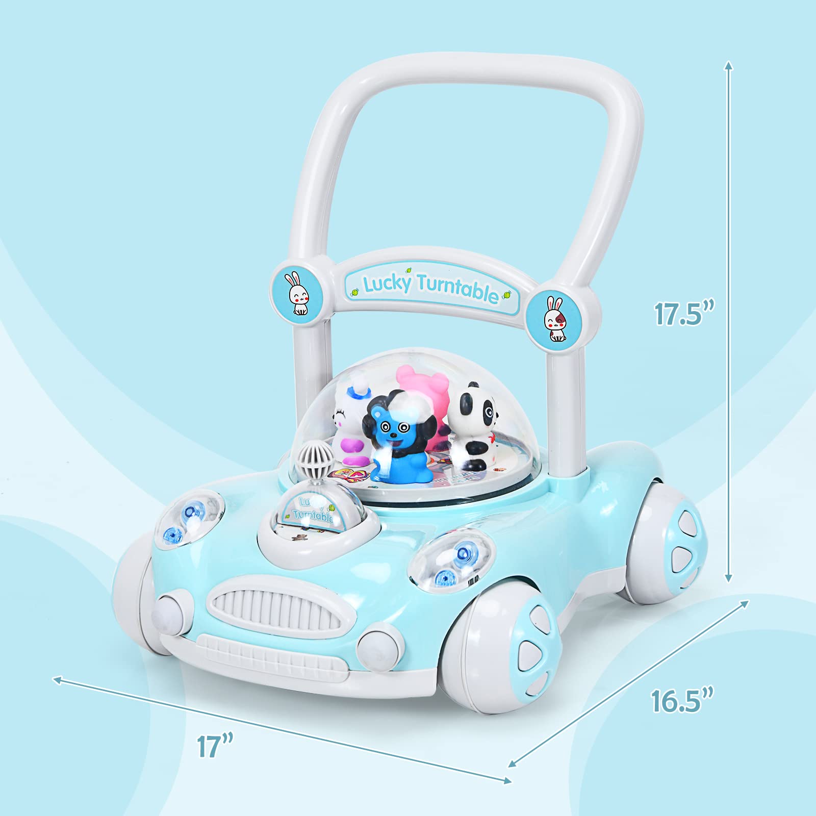 INFANS 3-in-1 Baby Walker & Bouncer - Adjustable Height Learning Walker with Music, High Back Padded Seat & Detachable Trampoline Mat - Interactive Activity Walker with Toys (Blue) - Perfect for Toddler Development & Indoor Playtime