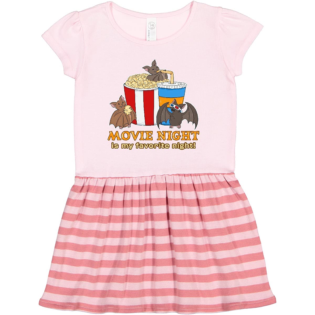 Inktastic Movie Night is My Favorite Night Bats with Popcorn Toddler Dress - Cute Kids Outfit for Family Movie Nights, Halloween Costume & Casual Wear