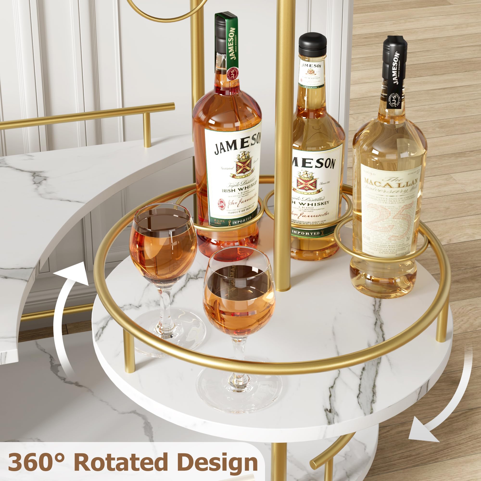 GAOMON 4-Tier Gold Bar Cart with Wheels - Mobile Serving Cart with Wine Rack & Glass Holder for Kitchen, Living Room, Dining Room | Perfect for Home Entertaining, Parties & Small Space Storage