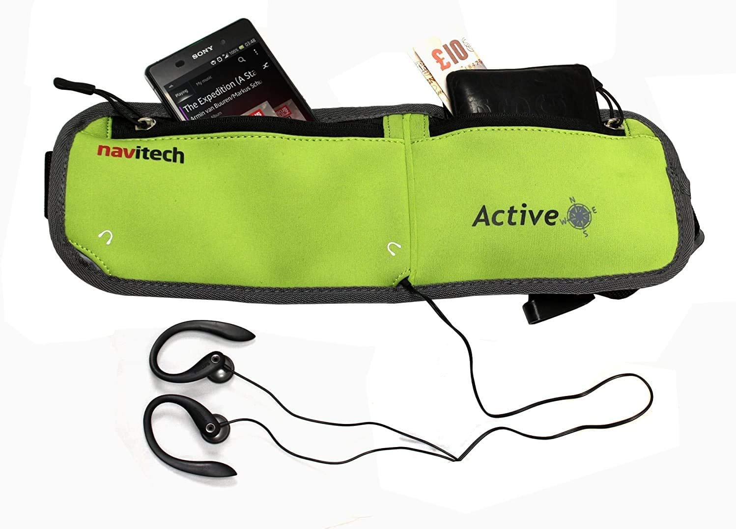 Navitech Green Waterproof Running Waistband Belt for Samsung Galaxy S10 - Secure Phone Holder for Jogging, Hiking & Outdoor Activities