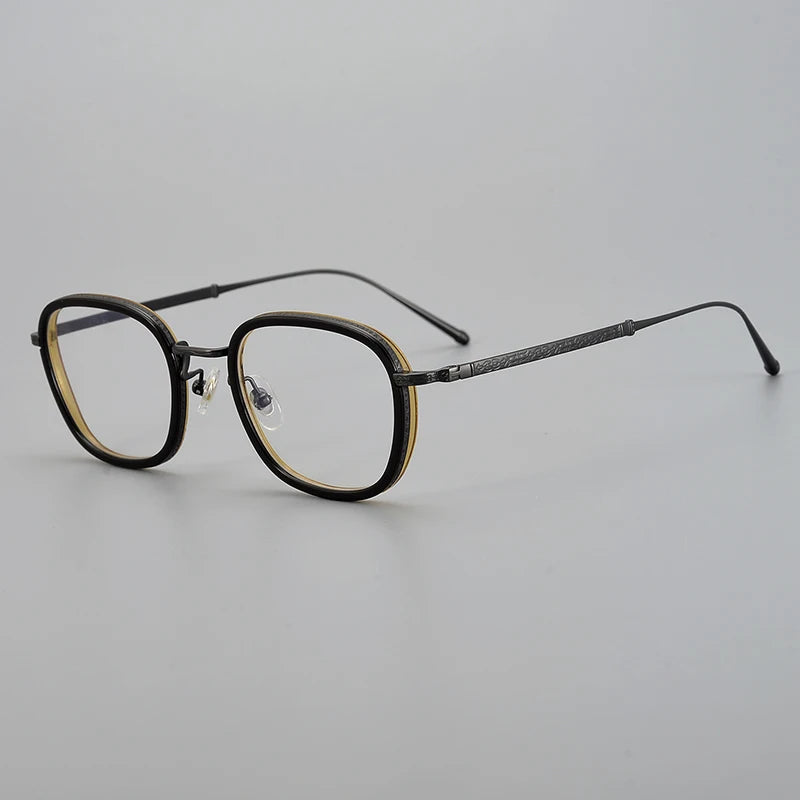 Stylish Black Unisex Square Titanium Acetate Eyeglasses Frame 95910 - Lightweight & Durable for Work, Reading & Fashion Accessories