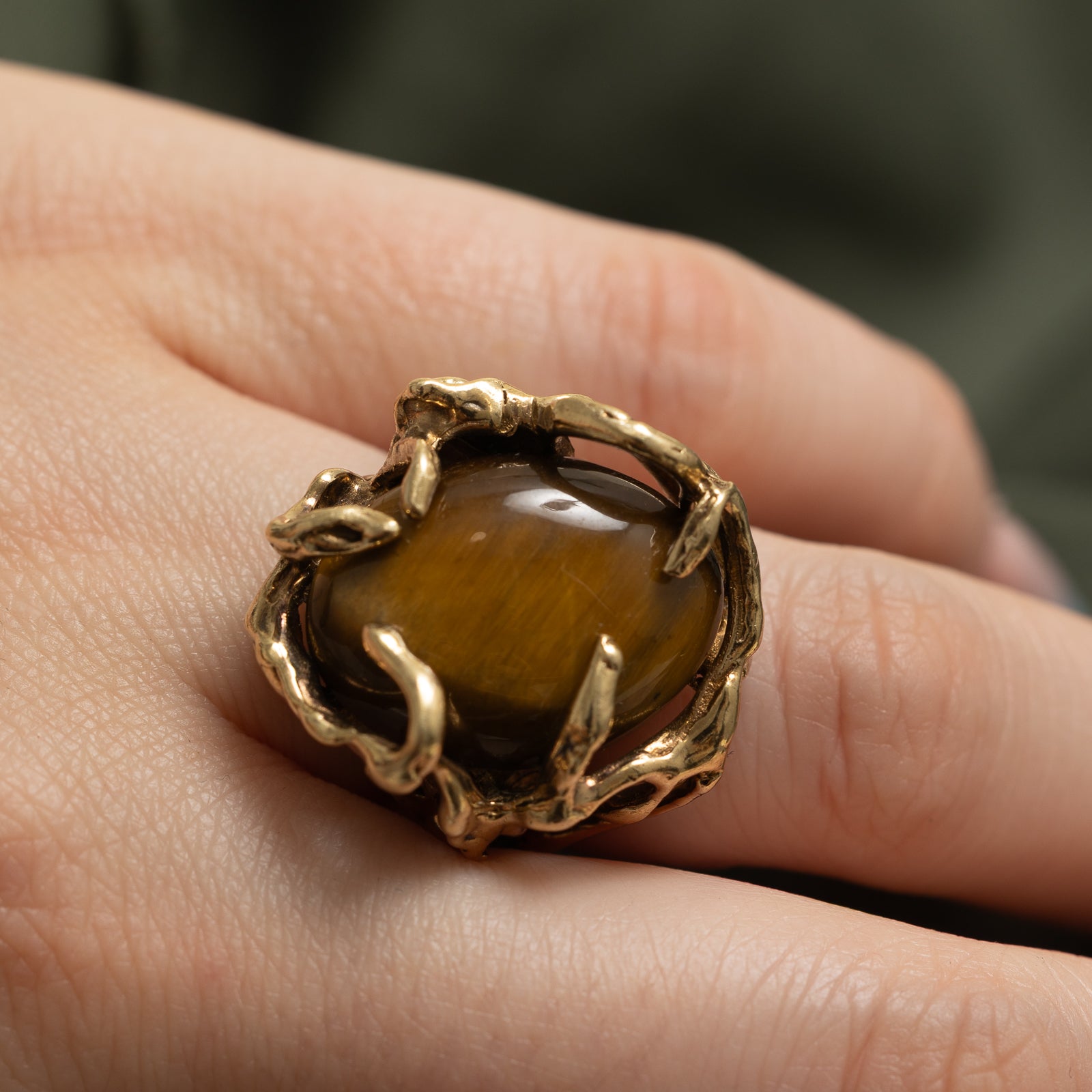 10.00ct Natural Tiger's Eye Freeform Cocktail Ring - Size 6.25 - Handmade Boho Jewelry for Women - Perfect for Evening Parties & Special Occasions