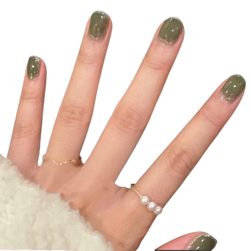 24pcs Green Glitter Short False Nails - Full Cover Acrylic Fashion Fake Nails for DIY Manicure | Perfect for Parties, Weddings & Everyday Wear