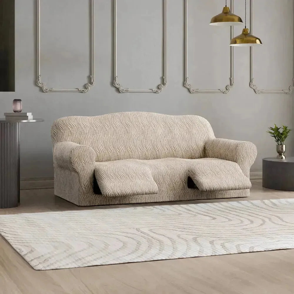 3 Seater Recliner Slipcover - Jacquard 3D Collection Sofa Cover | Stretchable Furniture Protector for Living Room, Home Theater & Family Room