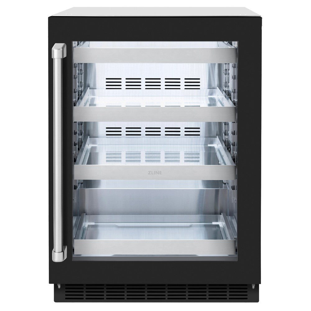 ZLINE 24 Inch Black Matte Glass Door Beverage Refrigerator - 151 Can Capacity Touchstone Series (RBSO BLM 24) - Perfect for Home Bar, Office, or Entertainment Room Cooling Drinks