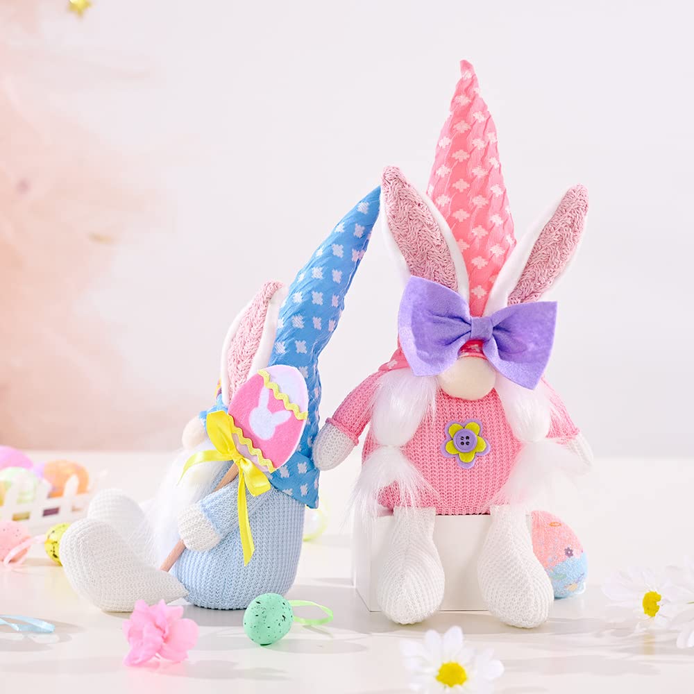 2 Pack Easter Gnome Plush Bunny - Handmade Scandinavian Tomte Elf Figurine, Faceless Plush Doll for Spring Home Decor, Easter Rabbit Ornaments - Perfect for Easter Basket Stuffers, Party Favors & Seasonal Home Decoration