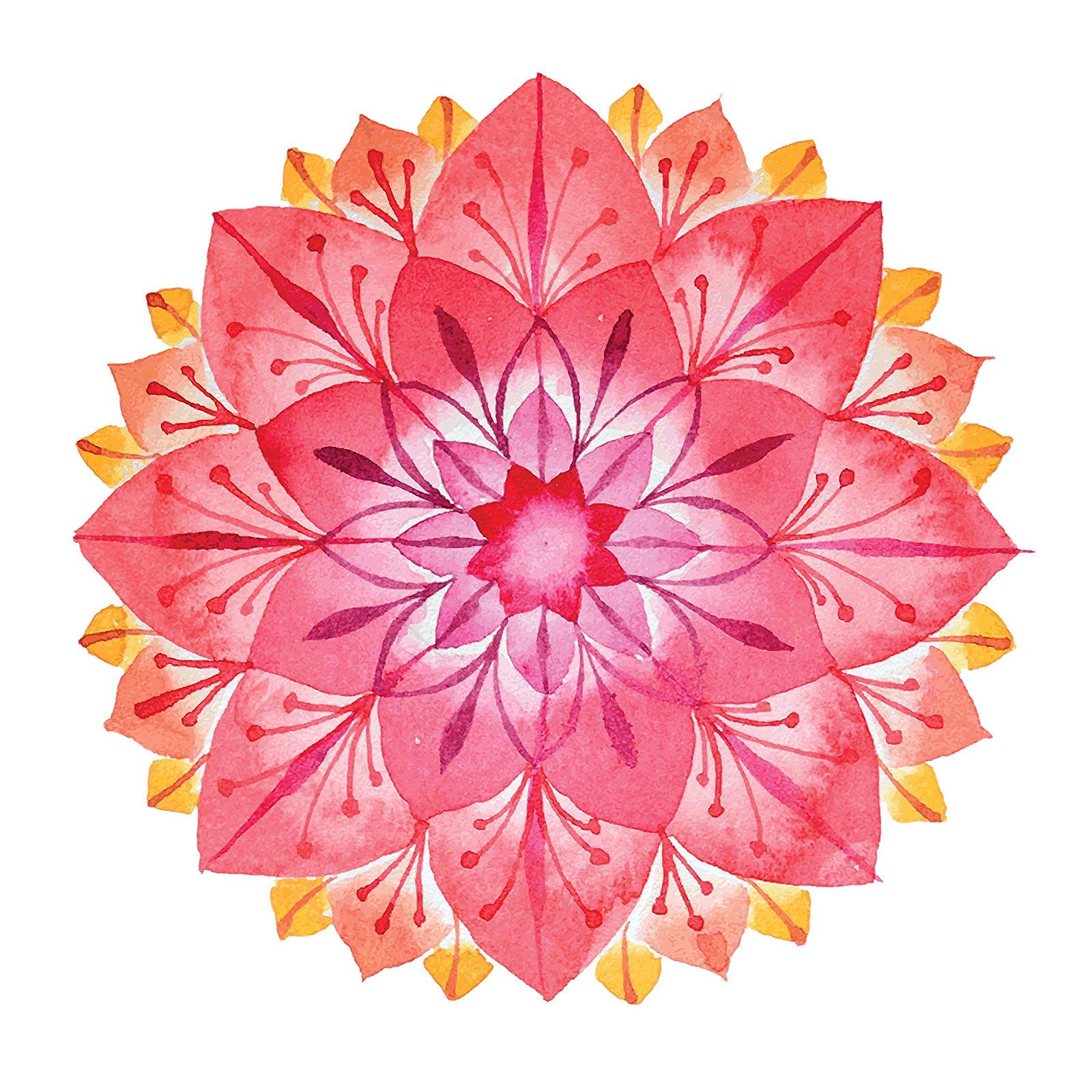 Beautiful Pink Red Orange Watercolor Mandala Flower Vinyl Magnet Bumper Sticker - 4 Inch Wide Decorative Fridge Magnet for Home, Office, Car & Locker Decoration