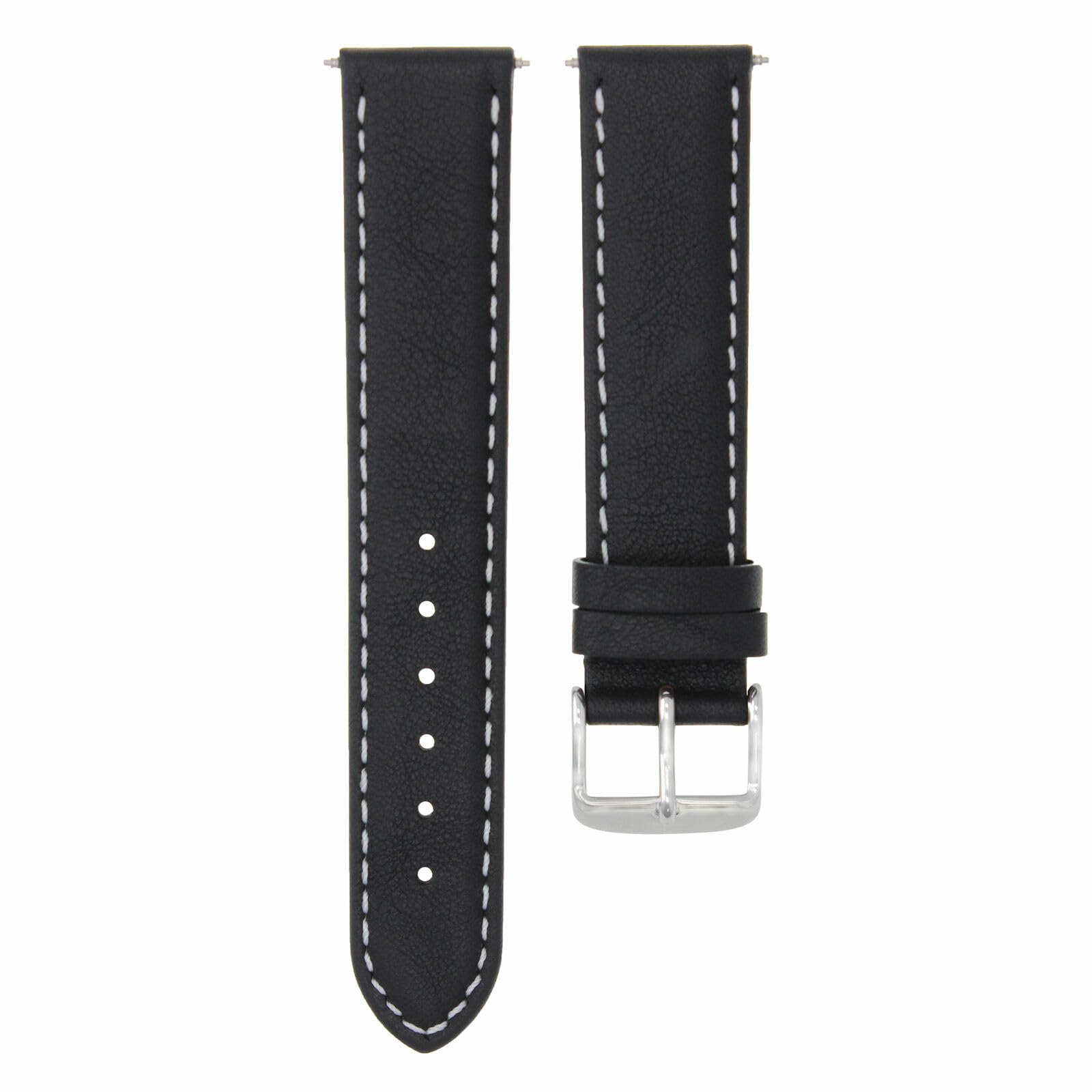 20mm Leather Watch Band for Tag Heuer Carrera - Black with White Stitching | Dress & Casual Style