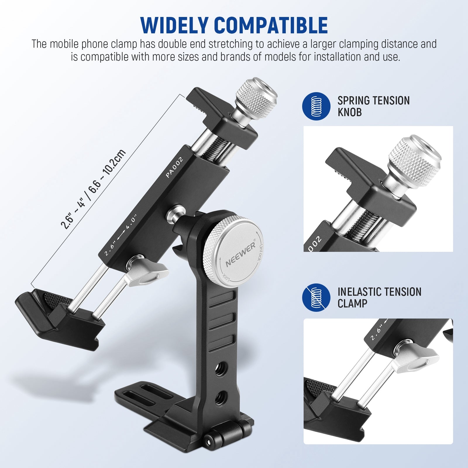 NEEWER PA002 Aluminum Alloy Smartphone Tripod Mount - Adjustable Phone Holder for Vlogging, Photography & Video Recording - Perfect for YouTube, TikTok & Live Streaming