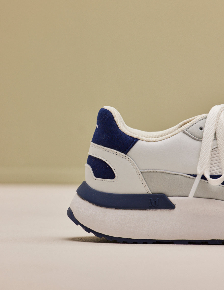 Anael Low Basket - Recycled Leather & Vegan Suede in Navy White | Perfect for Casual Outings & Beach Trips