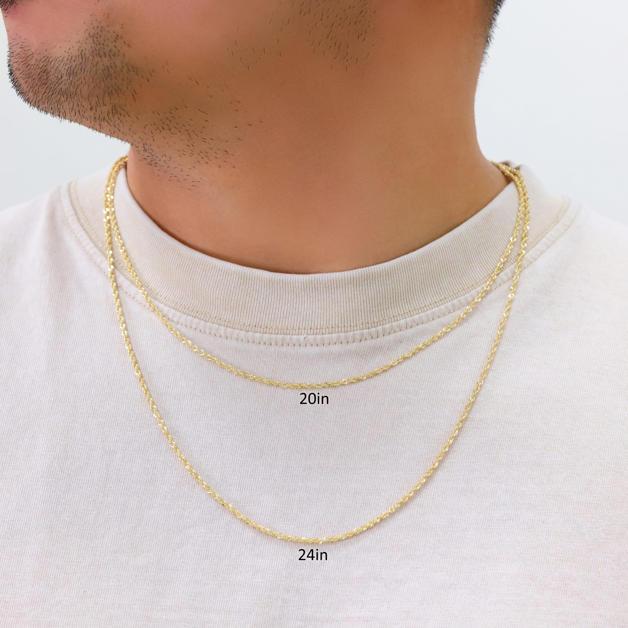 10K Real Yellow Gold 2mm Rope Chain Necklace - Diamond Cut Lightweight Italian Jewelry for Men & Women (16