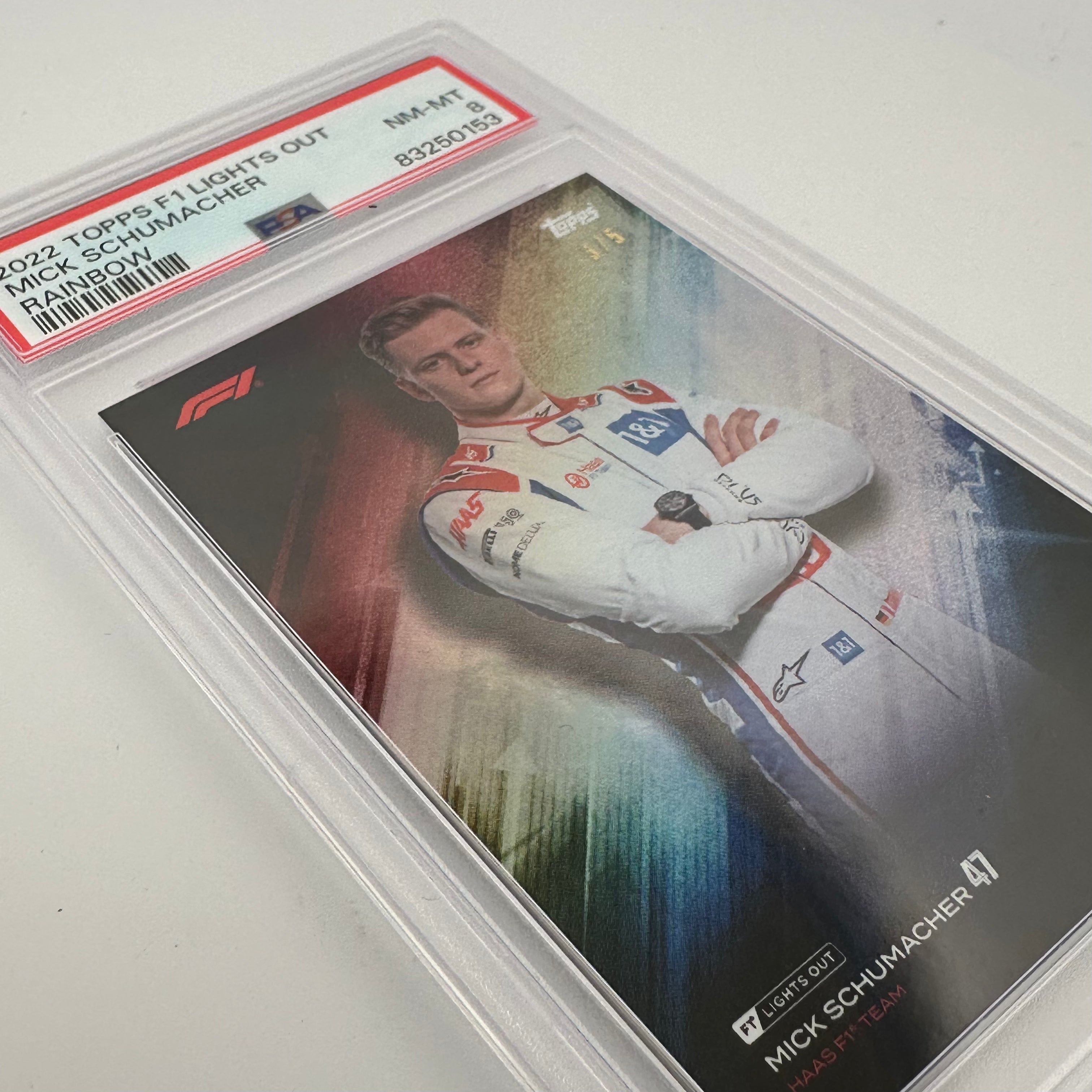 PSA 8 Graded Mick Schumacher 2021 Topps Chrome Formula 1 F1 Rainbow Foil Trading Card - Perfect for Collectors, Investors & Racing Fans Display