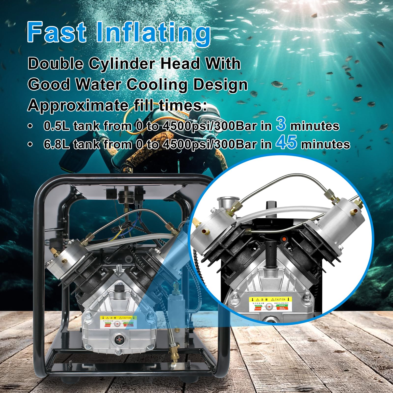 TUXING 4500Psi PCP Air Compressor, High Pressure Double Cylinder Scuba Compressor with Manual Stop - 110V 30Mpa Air Pump for PCP Rifles, Paintball Guns & 6.8L Scuba Tanks (TXED011) - Perfect for Outdoor Shooting, Diving & Paintball Sports